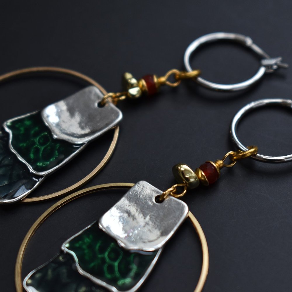 Statement Dangle Hoops Earrings, Large Colorful C… - image 3